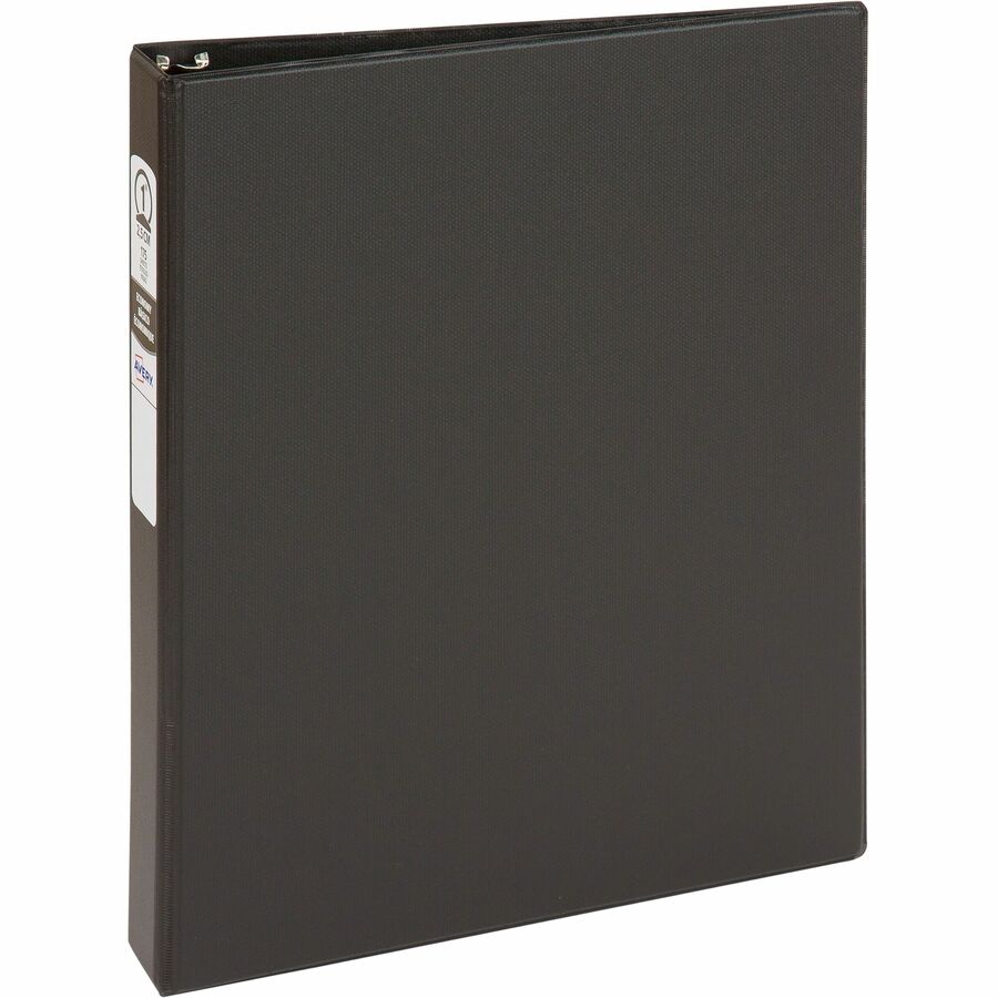 Avery® Economy Binder - 1" Binder Capacity - Letter - 8 1/2" x 11" Sheet Size - 175 Sheet Capacity - 3 x Round Ring Fastener(s) - 2 Internal Pocket(s) - Vinyl - Black - Recycled - Label Holder, Exposed Rivet, Non Locking Mechanism - 1 Each