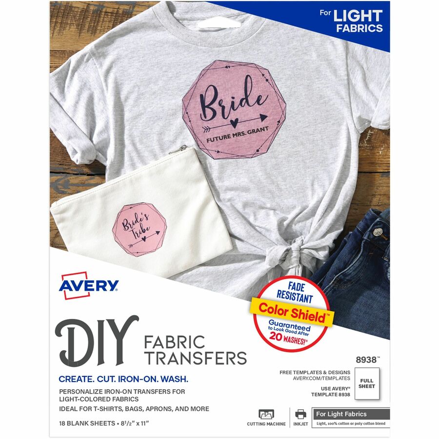 Avery® Fabric Transfers - Letter - 8 1/2" x 11" - Matte - 18 / Pack