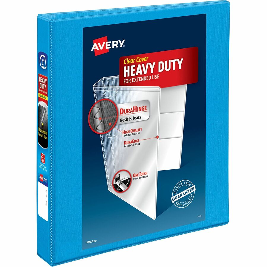 Avery® Heavy-duty Nonstick View Binder - 1" Binder Capacity - Letter - 8 1/2" x 11" Sheet Size - 220 Sheet Capacity - 3 x Slant D-Ring Fastener(s) - 4 Internal Pocket(s) - Poly - Light Blue - Recycled - Gap-free Ring, Non-stick, Stacked Pocket, Heavy Duty, Exposed Rivet, Clear Overlay, PVC-free - 1 Each