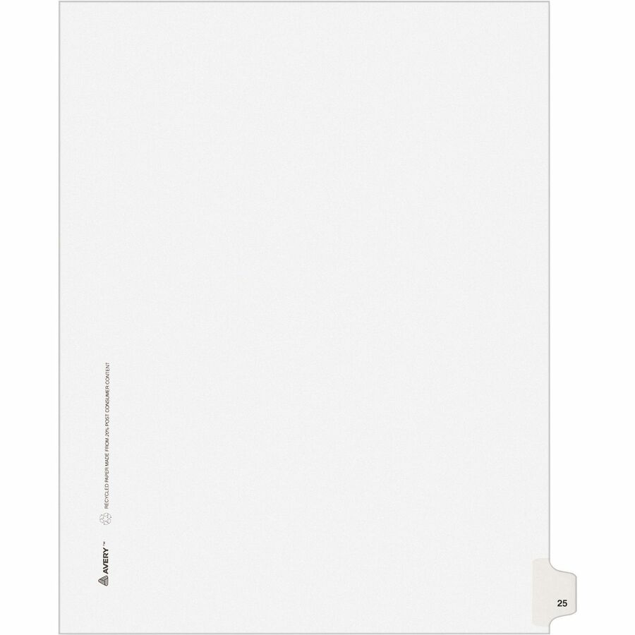 Avery® Individual Legal Exhibit Dividers - Avery Style - 1 Printed Tab(s) - Digit - 25 - 1 Tab(s)/Set - 8.5" Divider Width x 11" Divider Length - Letter - White Paper Divider - Paper Tab(s) - 25 / Pack