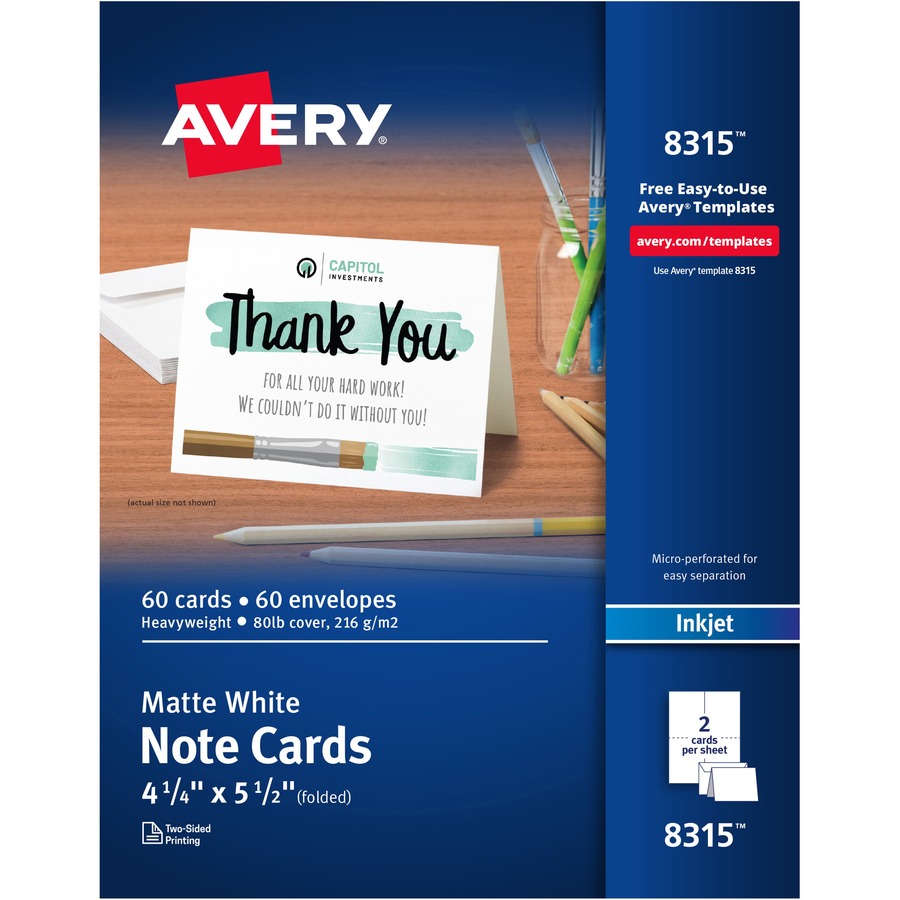 Avery® Note Cards - 97 Brightness5 1/2" x 4 1/4" - Matte - 60 / Box - FSC Mix - Heavyweight, Smooth Edge