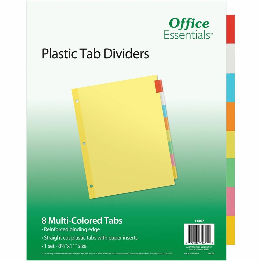 Avery® Office Essentials Insertable Dividers - 8 x Divider(s) - 8 Tab(s) - 8 - 8 Tab(s)/Set - 8.5" Divider Width x 11" Divider Length - 3 Hole Punched - Buff Paper Divider - Multicolor Plastic Tab(s) - 1