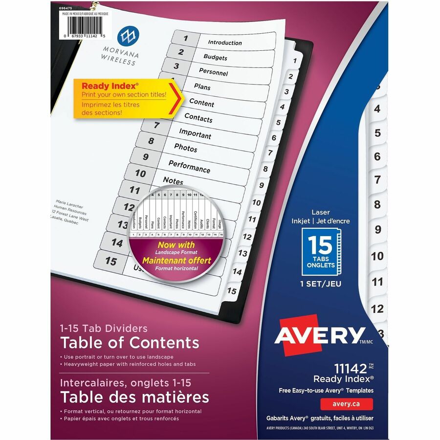 Avery® Ready Index Classic Tab Binder Dividers - 15 x Divider(s) - 1-15 - 15 Tab(s)/Set - 8.5" Divider Width x 11" Divider Length - 3 Hole Punched - White Paper Divider - White Paper Tab(s) - 15 / Set