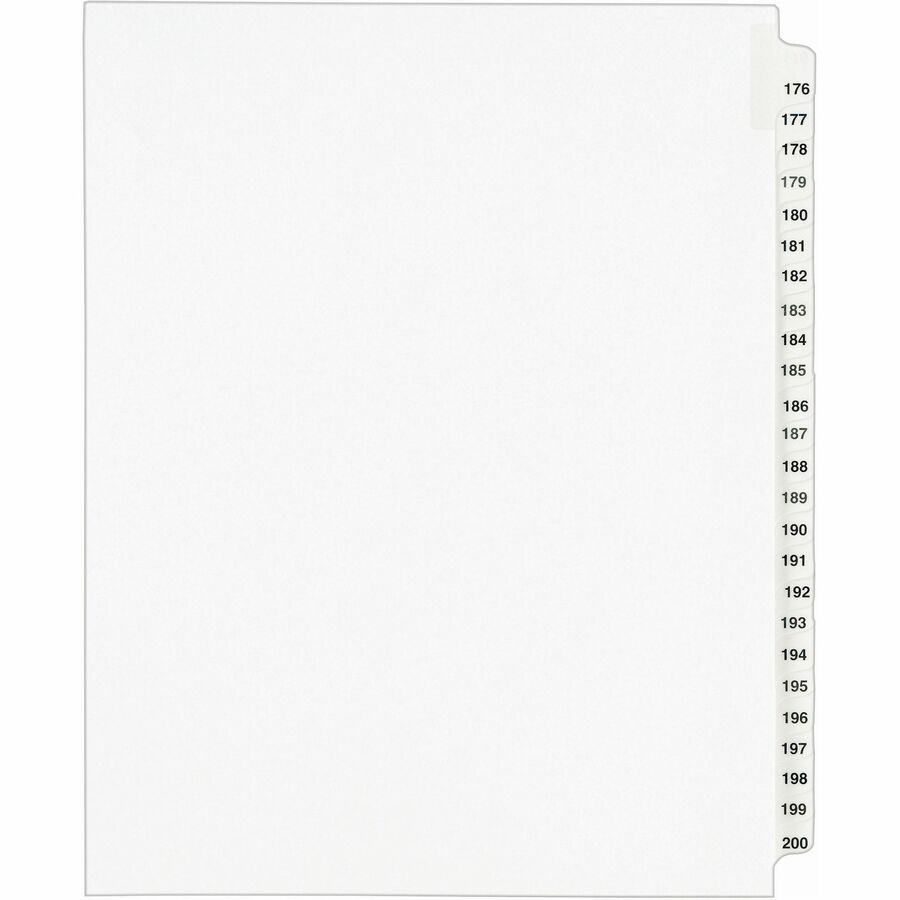 Avery® Standard Collated Legal Exhibit Divider Sets - Avery Style - 25 x Divider(s) - Printed Tab(s) - Digit - 176-200 - 25 Tab(s)/Set - 8.5" Divider Width x 11" Divider Length - Letter - White Paper Divider - Clear Tab(s) - 25 / Set