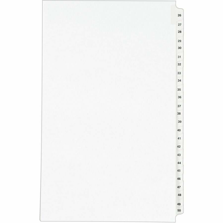 Avery® Standard Collated Legal Exhibit Divider Sets - Avery Style - 25 x Divider(s) - Printed Tab(s) - Digit - 26-50 - 25 Tab(s)/Set - 8.5" Divider Width x 14" Divider Length - Legal - White Paper Divider - Clear Paper Tab(s) - 25 / Set