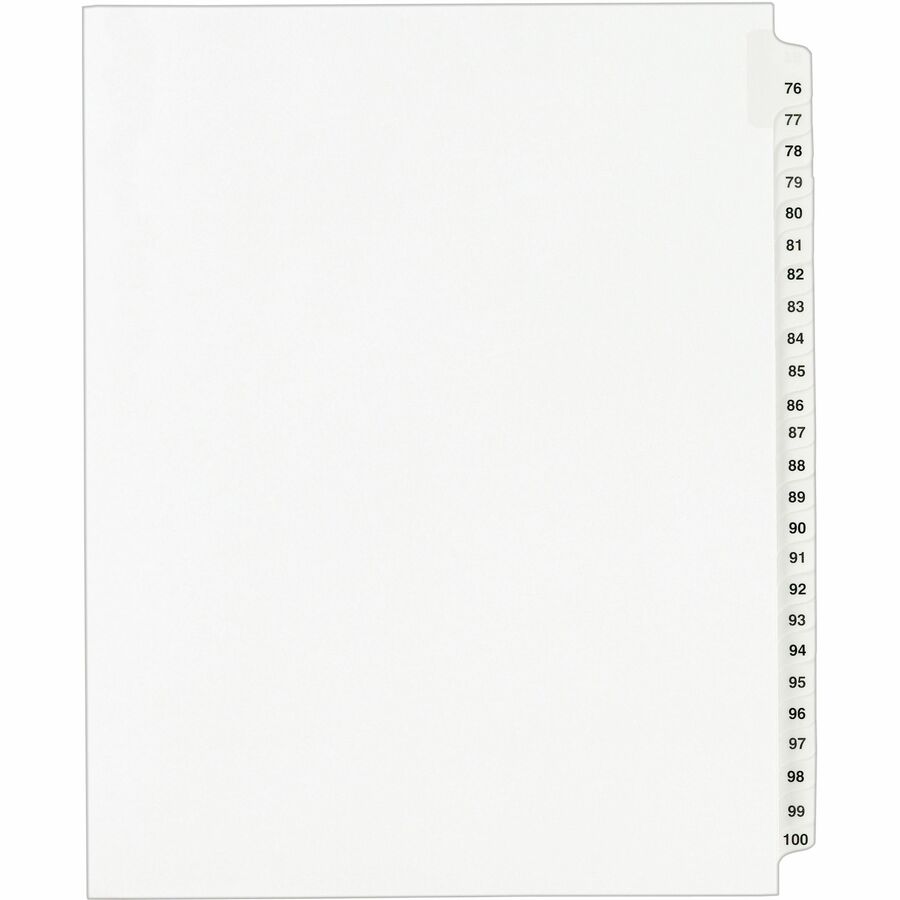 Avery® Standard Collated Legal Exhibit Divider Sets - Avery Style - 25 x Divider(s) - Printed Tab(s) - Digit - Exhibit 76-100 - 25 Tab(s)/Set - 8.5" Divider Width x 11" Divider Length - Letter - White Paper Divider - White Paper Tab(s) - 25 / Set