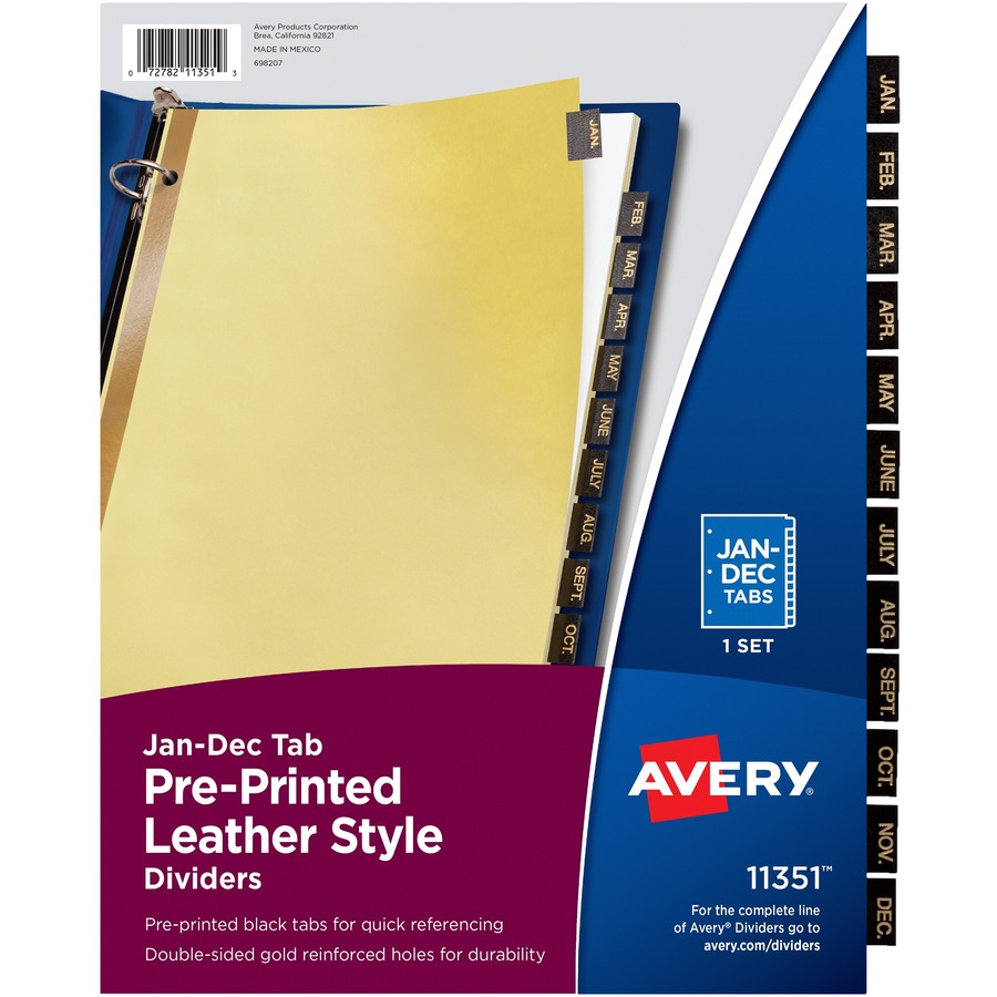 Avery® Tab Divider - 12 x Divider(s) - Jan-Dec - 12 Tab(s)/Set - 8.5" Divider Width x 11" Divider Length - 3 Hole Punched - Buff Paper Divider - Black Paper Tab(s) - 1