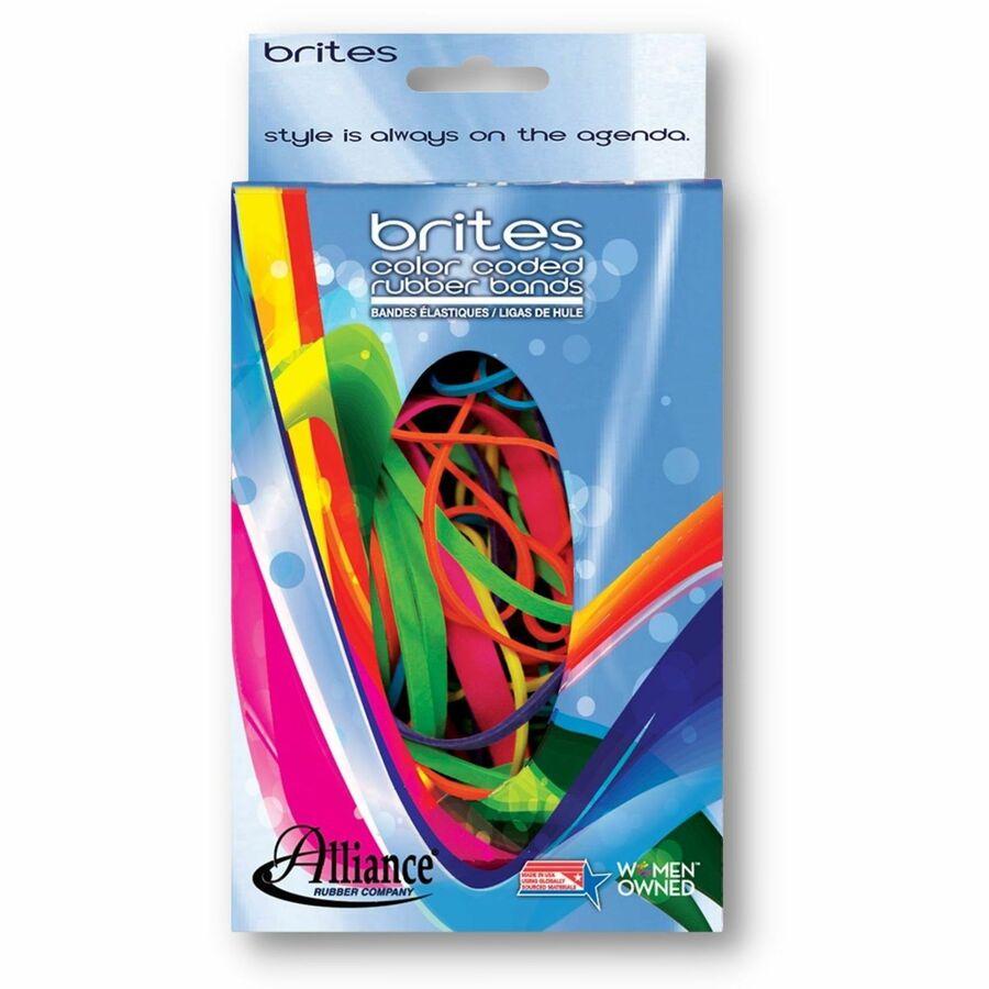 Brites Color-Coded Rubber Bands - Size: #16, #18, #19, #32, #33, #64 - Reusable, Elastic, Stretchable, Latex-free, Freezer Safe, Microwave Safe, Durable - 1 / Box - Pink, Blue, Orange, Lime, Purple, Yellow