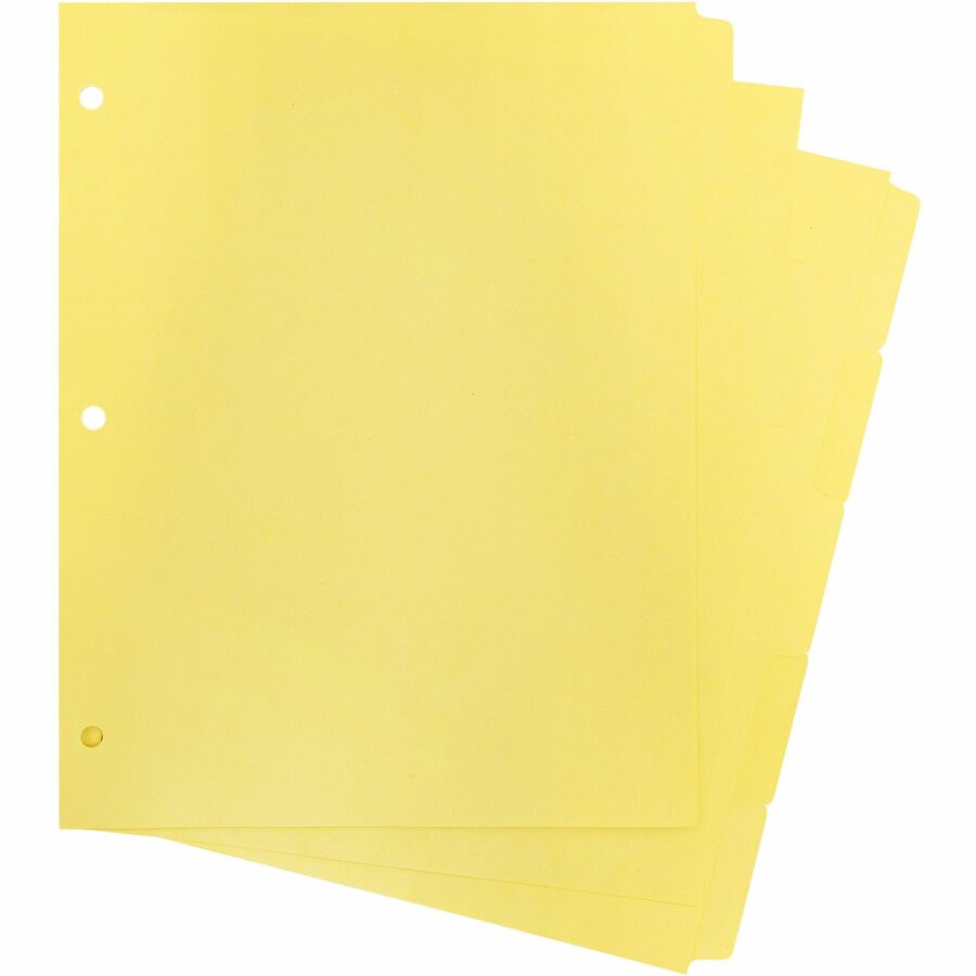 Business Source Mylar-reinforced Plain Tab Indexes - 5 Write-on Tab(s) - 8.5" Divider Width x 11" Divider Length - Letter - 3 Hole Punched - Canary Tab(s) - 36 / Box