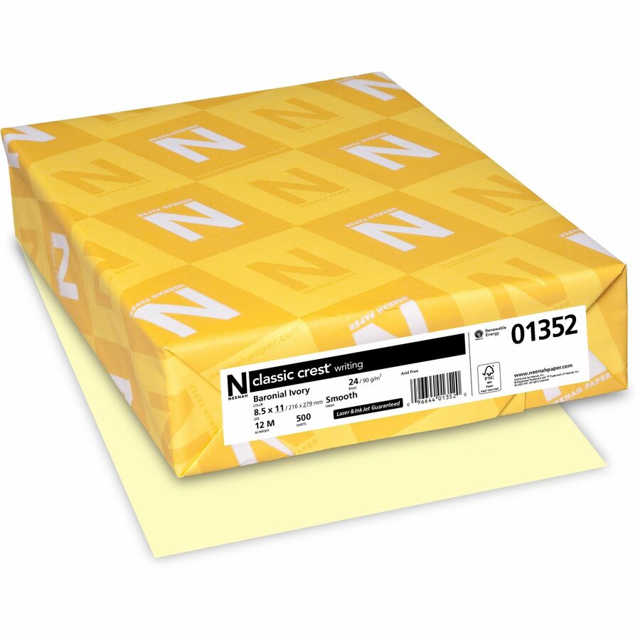 Classic Crest Premium Paper with Smooth Finish - Ivory - Letter - 8 1/2" x 11" - 24 lb Basis Weight - Smooth - 500 / Ream - FSC - Watermarked, Acid-free, Precision-cut