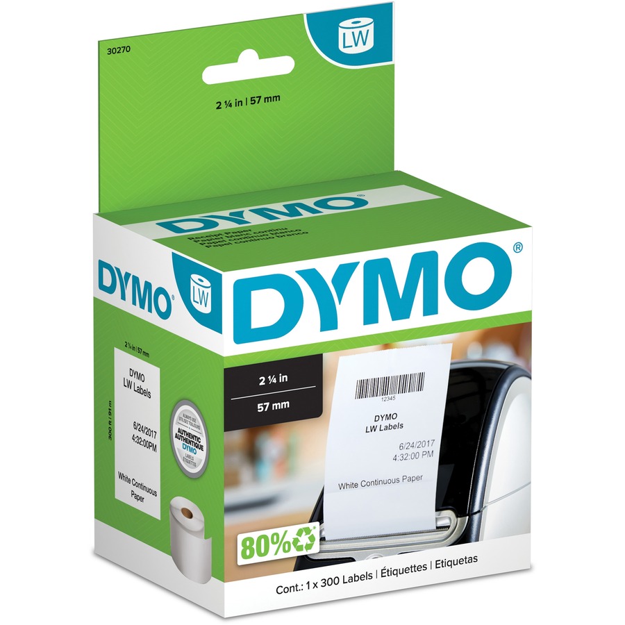 Dymo LabelWriters Continuous Roll Labels - 2 1/4" x 300 ft - 13.28 oz Basis Weight - 1 / Roll