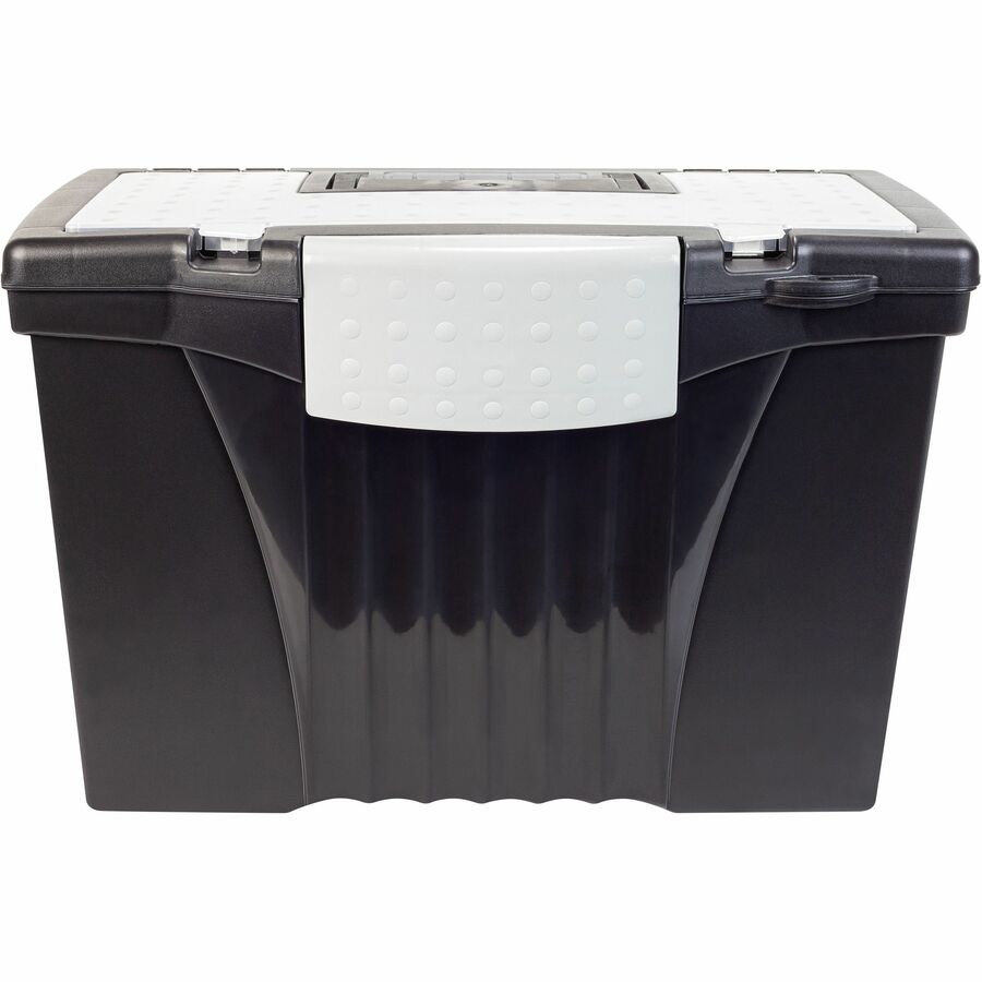 Storex Portable File Storage Box - External Dimensions: 14.5" Width x 10.5" Depth x 12"Height - Media Size Supported: Letter, Legal - Latching Closure - Plastic - Black - For File - Recycled - 1 / Carton