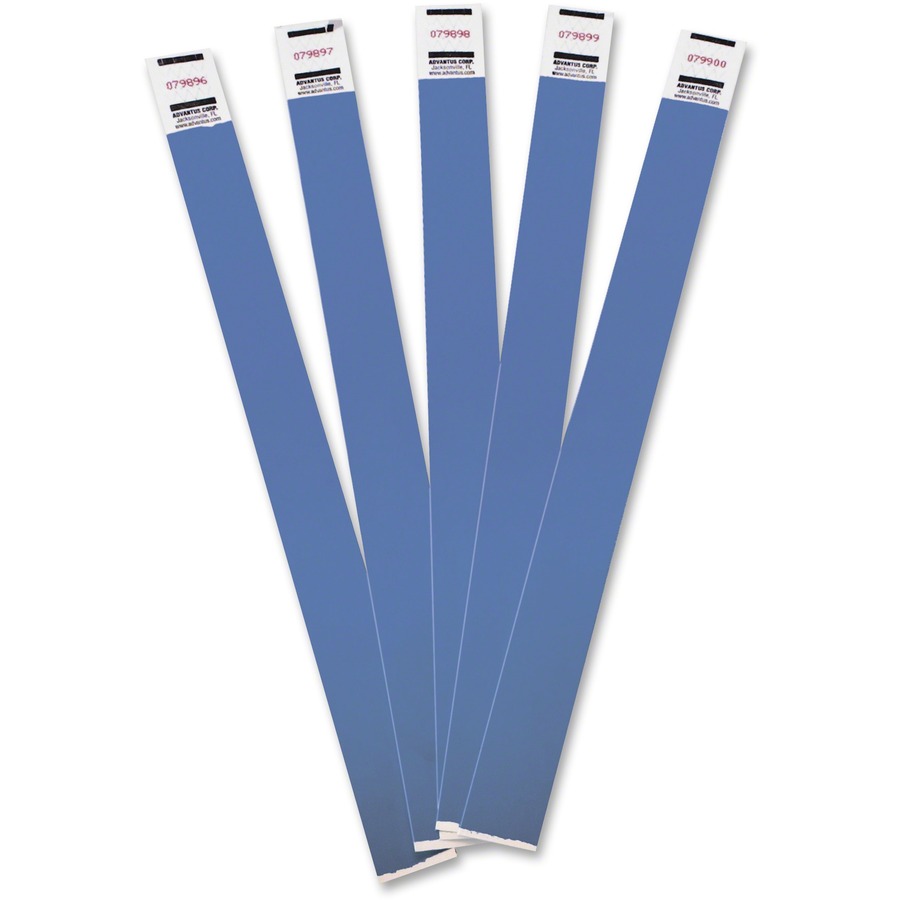 Advantus Tyvek® Wristbands - 3/4" x 10" Length - Rectangle - Blue - Tyvek - 100 / Pack - Adhesive Closure