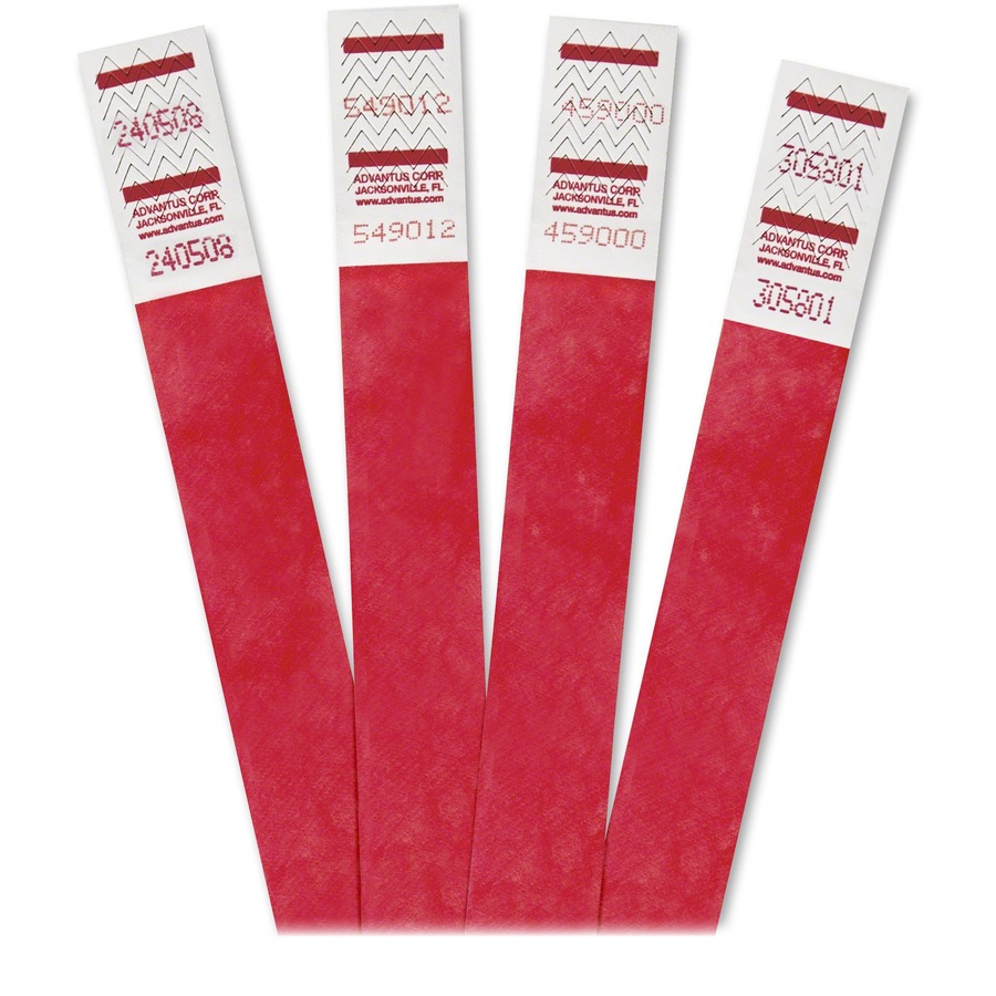 Advantus Tyvek Wristbands - 3/4" x 9 3/4" Length - Rectangle - Red - Tyvek - 500 / Pack - Tear Resistant, Adhesive Closure