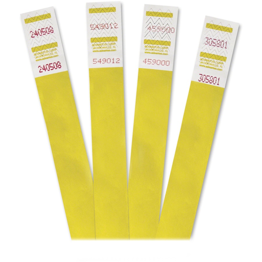 Advantus Tyvek Wristbands - 3/4" x 9 3/4" Length - Rectangle - Yellow - Tyvek - 500 / Pack - Tear Resistant, Adhesive Closure