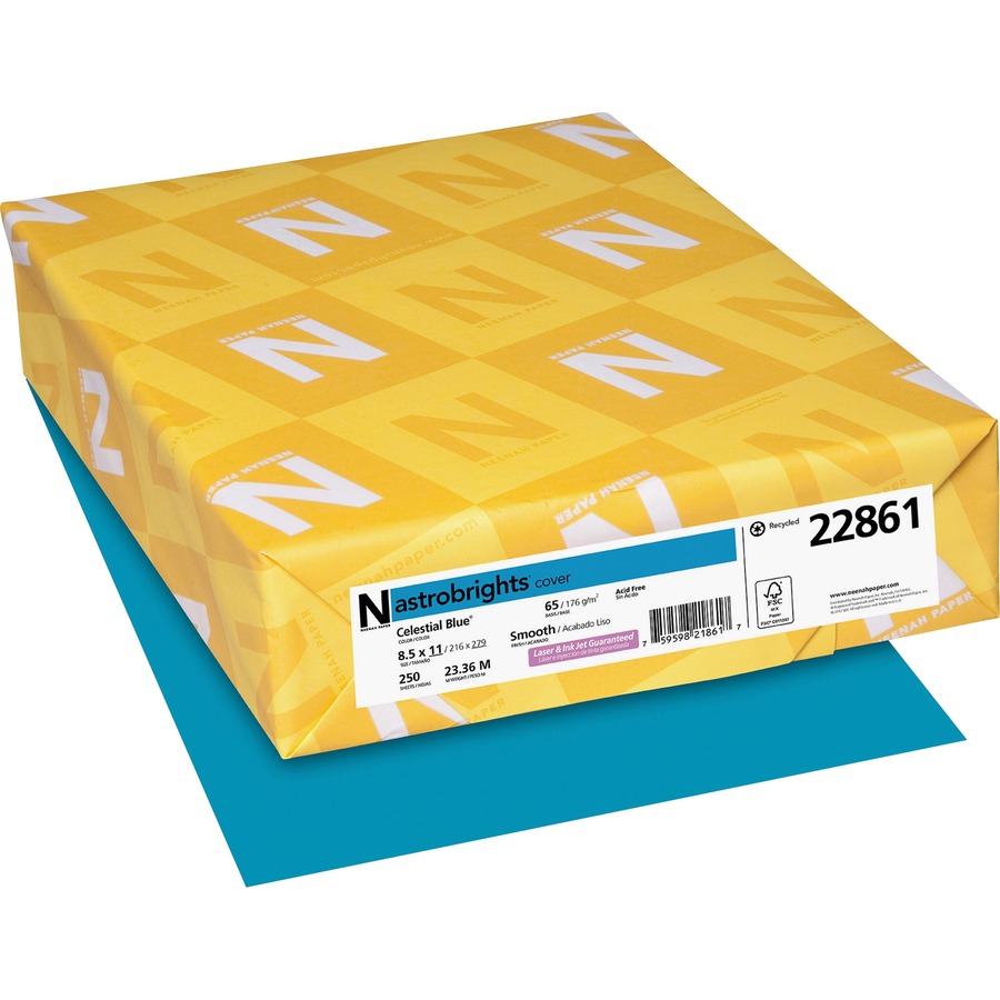 Astrobrights Colored Cardstock - Blue - Letter - 8 1/2" x 11" - 65 lb Basis Weight - Smooth - 250 / Pack - FSC, Green Seal - Heavyweight, Acid-free, Lignin-free, Durable