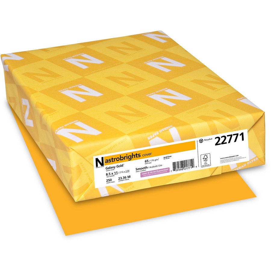 Astrobrights Colored Cardstock - Gold - Letter - 8 1/2" x 11" - 65 lb Basis Weight - 250 / Pack - FSC, Green Seal - Durable, Heavyweight, Acid-free, Lignin-free, Chlorine-free
