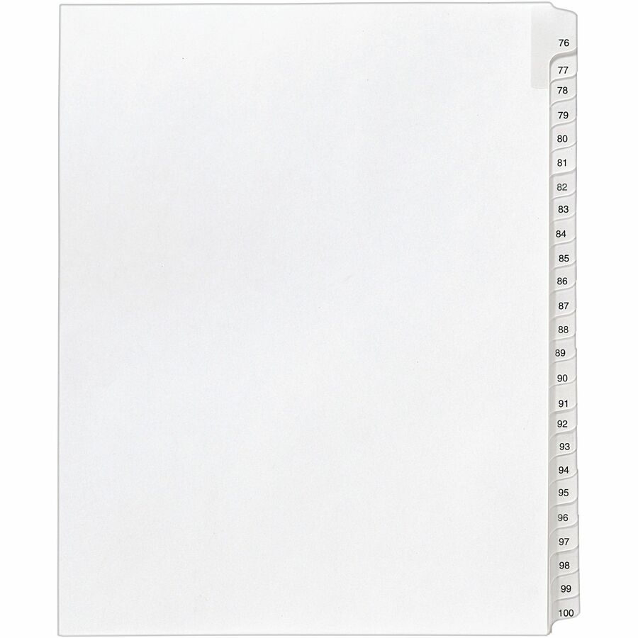Avery® Allstate Style Collated Legal Dividers - 25 x Divider(s) - Printed Tab(s) - Digit - 76-100 - 25 Tab(s)/Set - 8.5" Divider Width x 11" Divider Length - Letter - White Paper Divider - White Tab(s) - 1