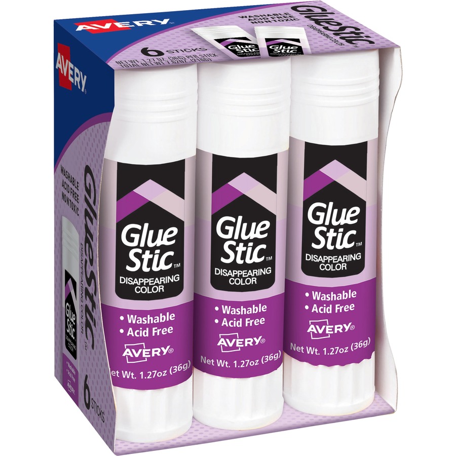 Avery® Glue Stic with Disappearing Purple Color - 1.27 oz - 6 / Pack - Purple