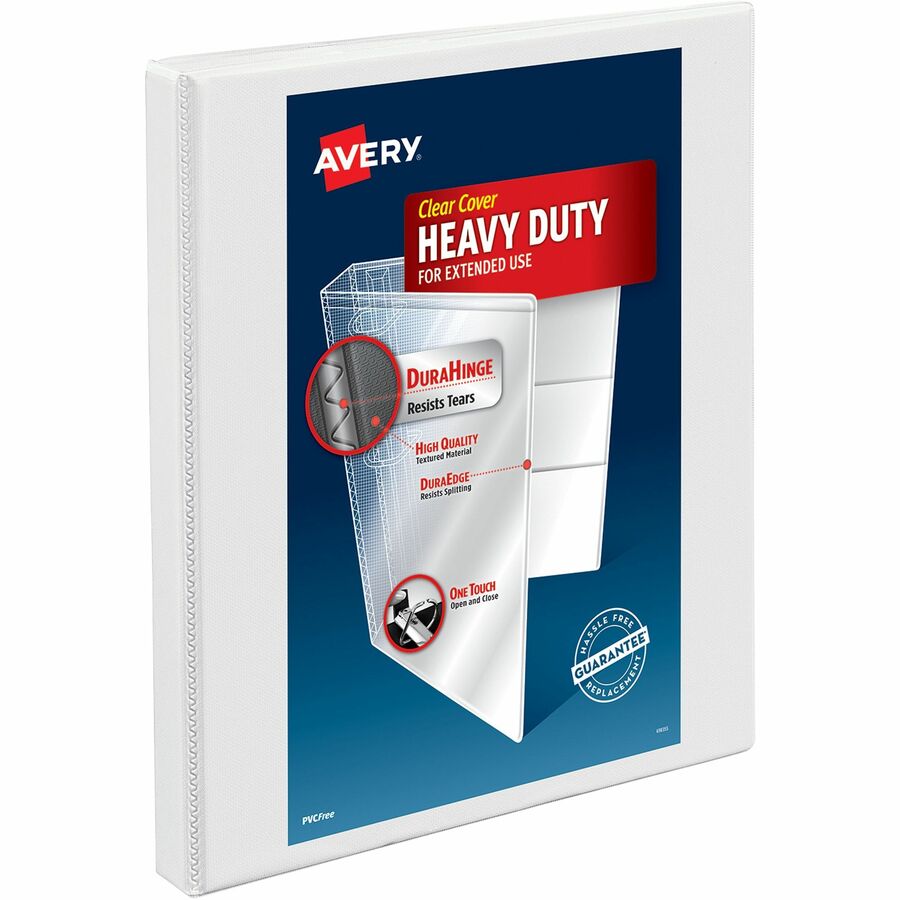Avery® Heavy-duty Nonstick View Binder - 1/2" Binder Capacity - Letter - 8 1/2" x 11" Sheet Size - 120 Sheet Capacity - 3 x Slant D-Ring Fastener(s) - 4 Internal Pocket(s) - Poly - White - Recycled - Non-stick, Stacked Pocket, Heavy Duty, Exposed Rivet, Clear Overlay, PVC-free - 1 Each