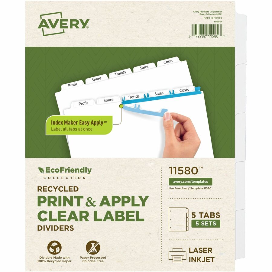 Avery® Index Maker Index Divider - 25 x Divider(s) - 5 - 5 Tab(s)/Set - 8.5" Divider Width x 11" Divider Length - 3 Hole Punched - White Paper Divider - White Paper Tab(s) - 1