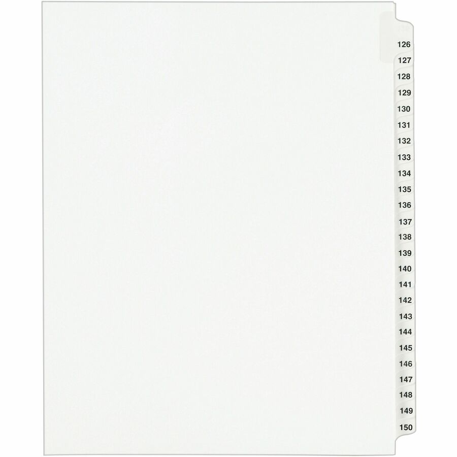Avery® Standard Collated Legal Exhibit Divider Sets - Avery Style - 25 x Divider(s) - Printed Tab(s) - Digit - 126-150 - 25 Tab(s)/Set - 8.5" Divider Width x 11" Divider Length - Letter - White Paper Divider - Clear Paper Tab(s) - 25 / Set