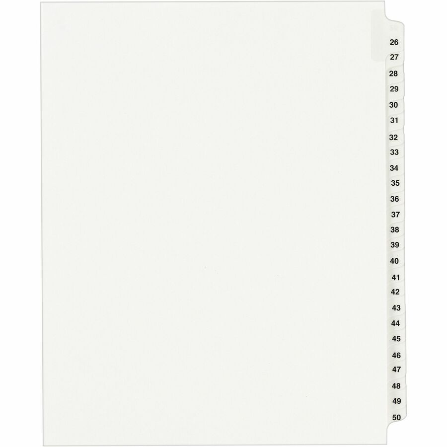 Avery® Standard Collated Legal Exhibit Divider Sets - Avery Style - 25 x Divider(s) - Printed Tab(s) - Digit - Exhibit 26-50 - 25 Tab(s)/Set - 8.5" Divider Width x 11" Divider Length - Letter - White Paper Divider - 25 / Set