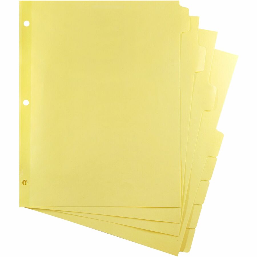 Business Source Mylar-reinforced Plain Tab Indexes - 8 Write-on Tab(s) - 8.5" Divider Width x 11" Divider Length - Letter - 3 Hole Punched - Canary Tab(s) - 24 / Box