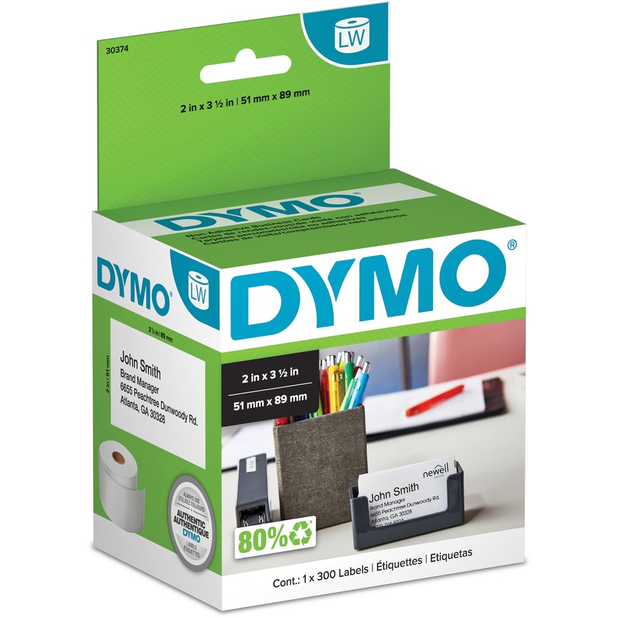Dymo Nonadhesive Appointment Cardstock Labels - A8 - 2" x 3 1/2" - 300 / Roll