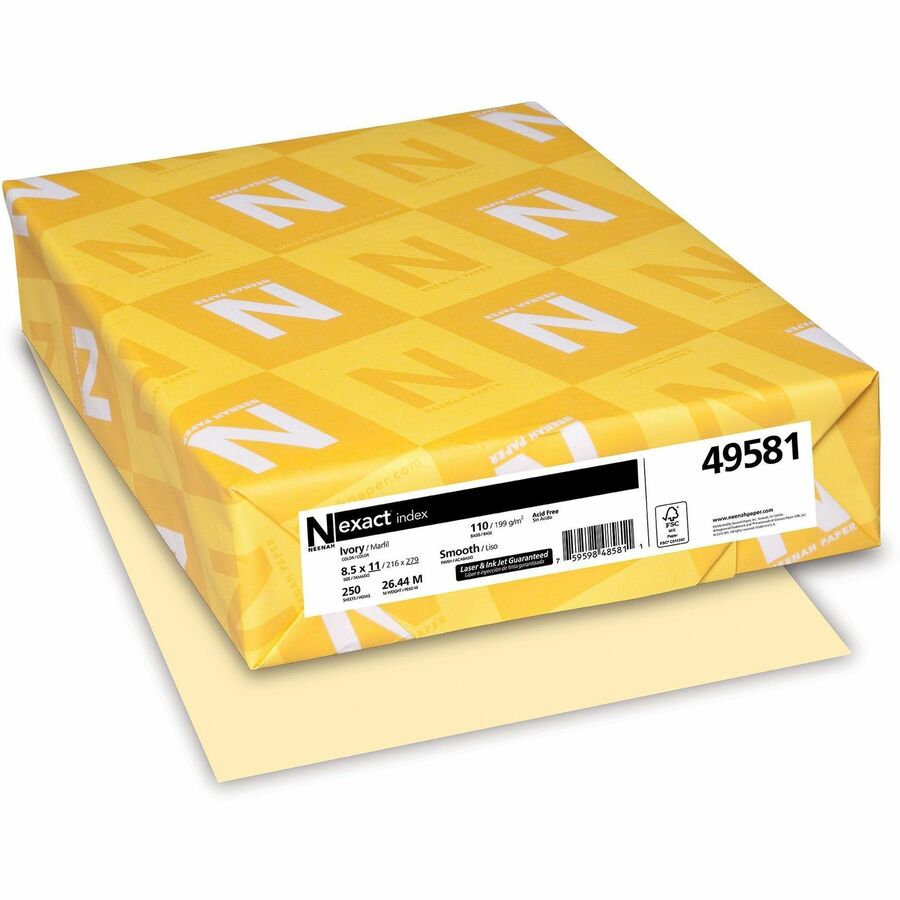 Exact Heavyweight Index Paper - Ivory - 94 Brightness - Letter - 8 1/2" x 11" - 110 lb Basis Weight - Smooth - 250 / Pack - Acid-free, Durable, Heavyweight, Printable