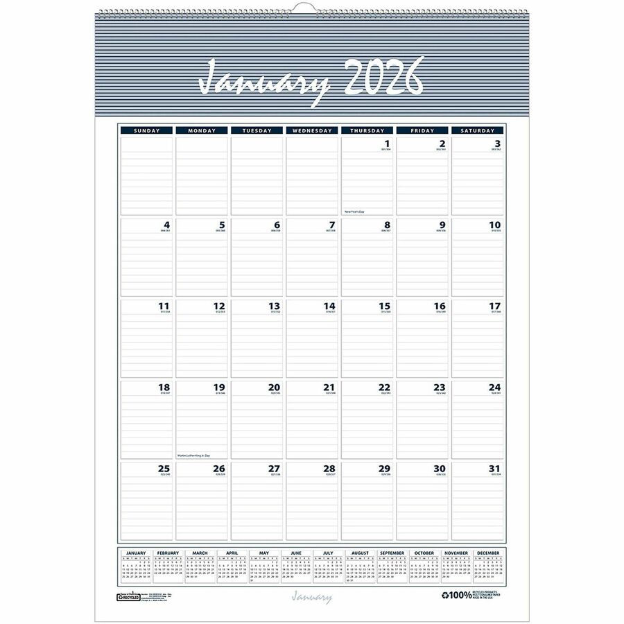 House of Doolittle Bar Harbor 17" Wall Calendar - Julian Dates - Monthly - 12 Month - January 2024 - December 2024 - 1 Month Single Page Layout - 12" x 17" Sheet Size - Wire Bound - Paper - 1 Each