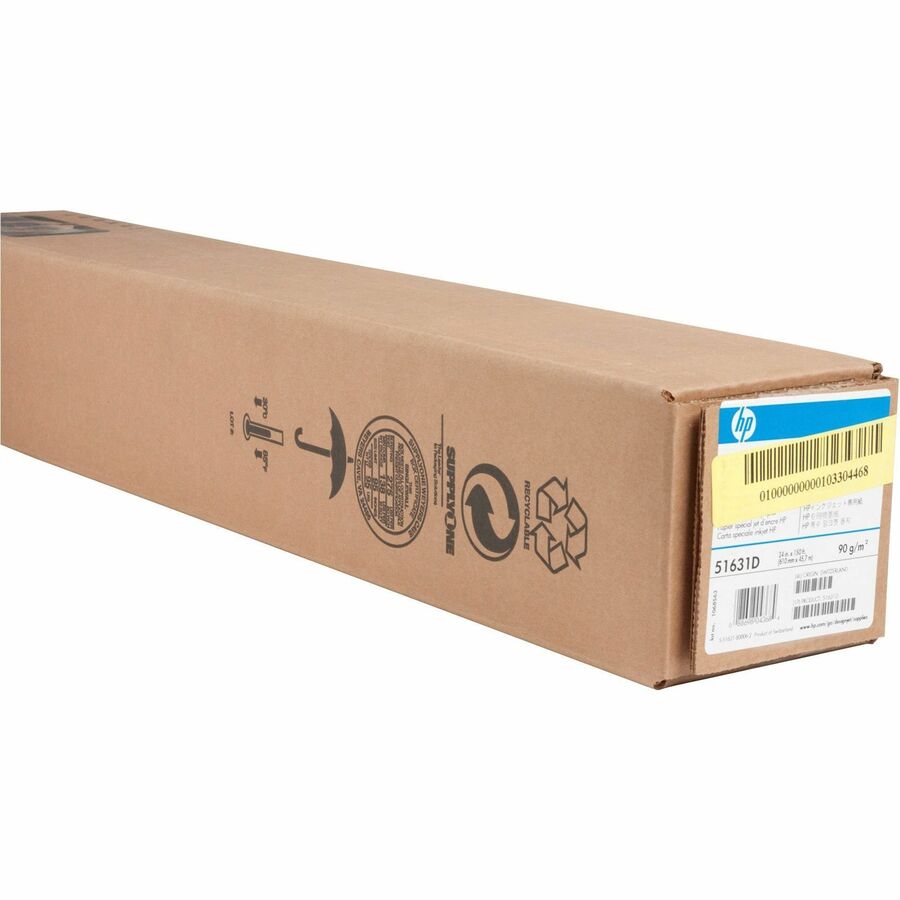 HP Wide Format Special Inkjet Technical Paper - 96 Brightness - 91% Opacity - A1 - 24" x 150 ft - 24 lb Basis Weight - Matte - 1 / Roll - Smudge Resistant, Water Resistant, Quick Drying