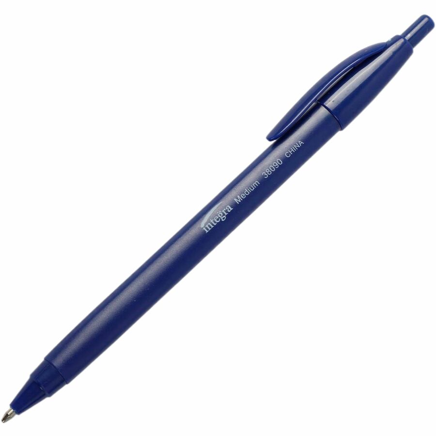 Integra Triangular Barrel Retractable Ballpnt Pens - Medium Pen Point - Retractable - Blue - Blue Plastic Barrel - 1 Dozen