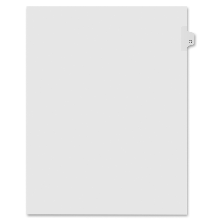 Kleer-Fax Numeric Laminated Tab Index Dividers - Printed Tab(s) - Digit - 79 - 25 Tab(s)/Set - 8.5" Divider Width x 11" Divider Length - Letter - White Divider - 25 / Pack