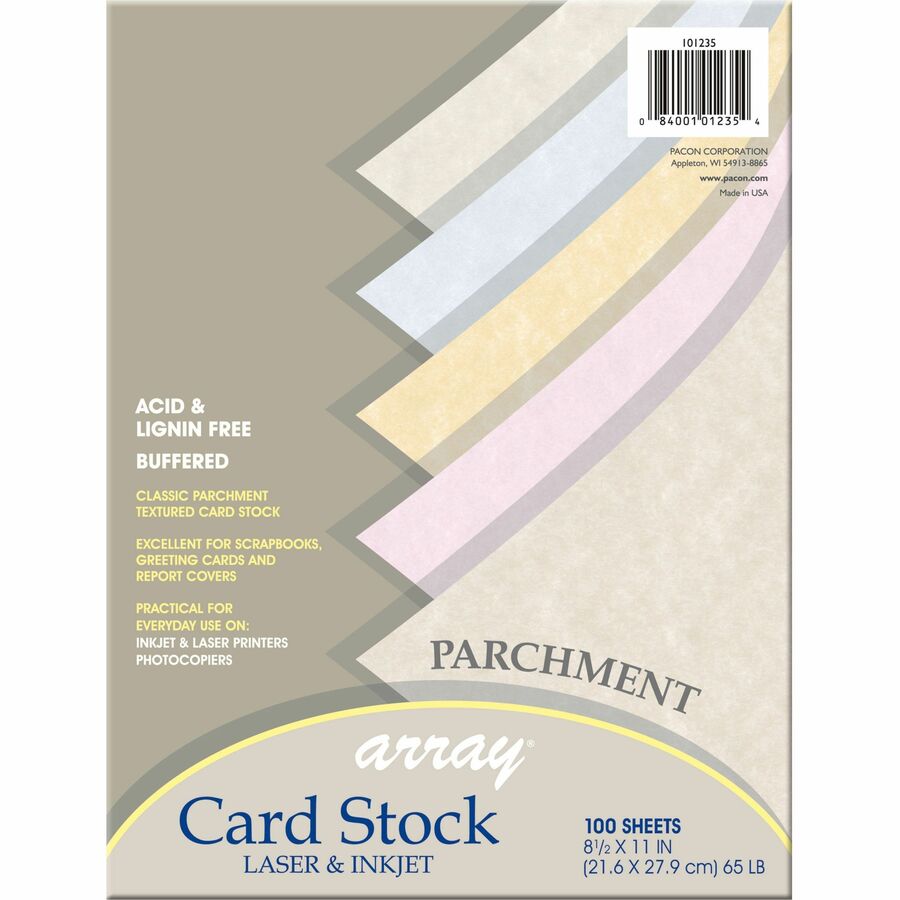 Pacon Parchment Cardstock - Assorted - Letter - 8 1/2" x 11" - 65 lb Basis Weight - 100 / Pack - SFI