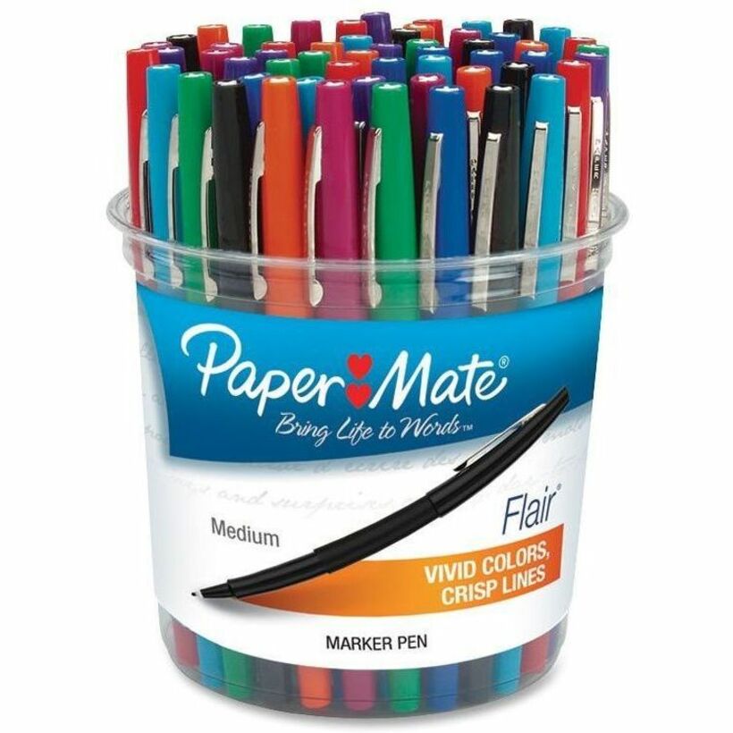 Paper Mate Flair - Medium Pen Point - Black, Purple, Blue, Red, Green, Orange, Magenta, Turquoise, Lime Water Based Ink - 48 / Canister