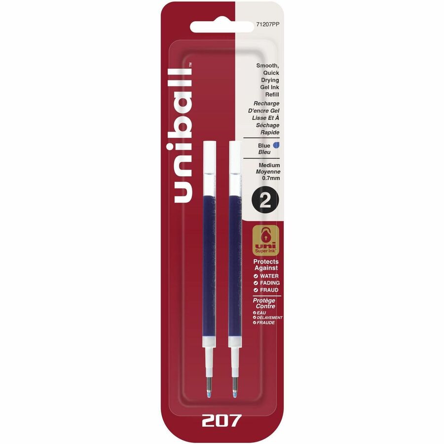 uniball™ 207 Gel Pen Refill - 0.70 mm, Medium Point - Blue Ink - Super Ink - 2 / Pack