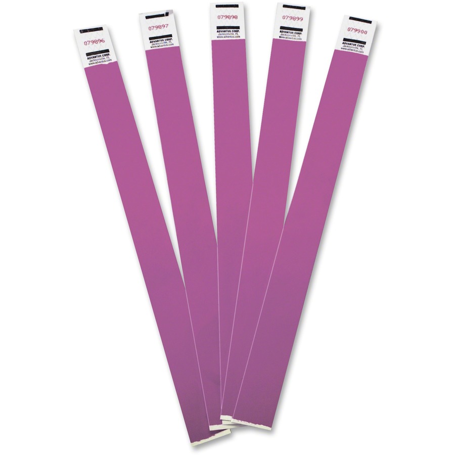 Advantus Tyvek® Wristbands - 3/4" x 10" Length - Rectangle - Purple - Tyvek - 100 / Pack - Adhesive Closure