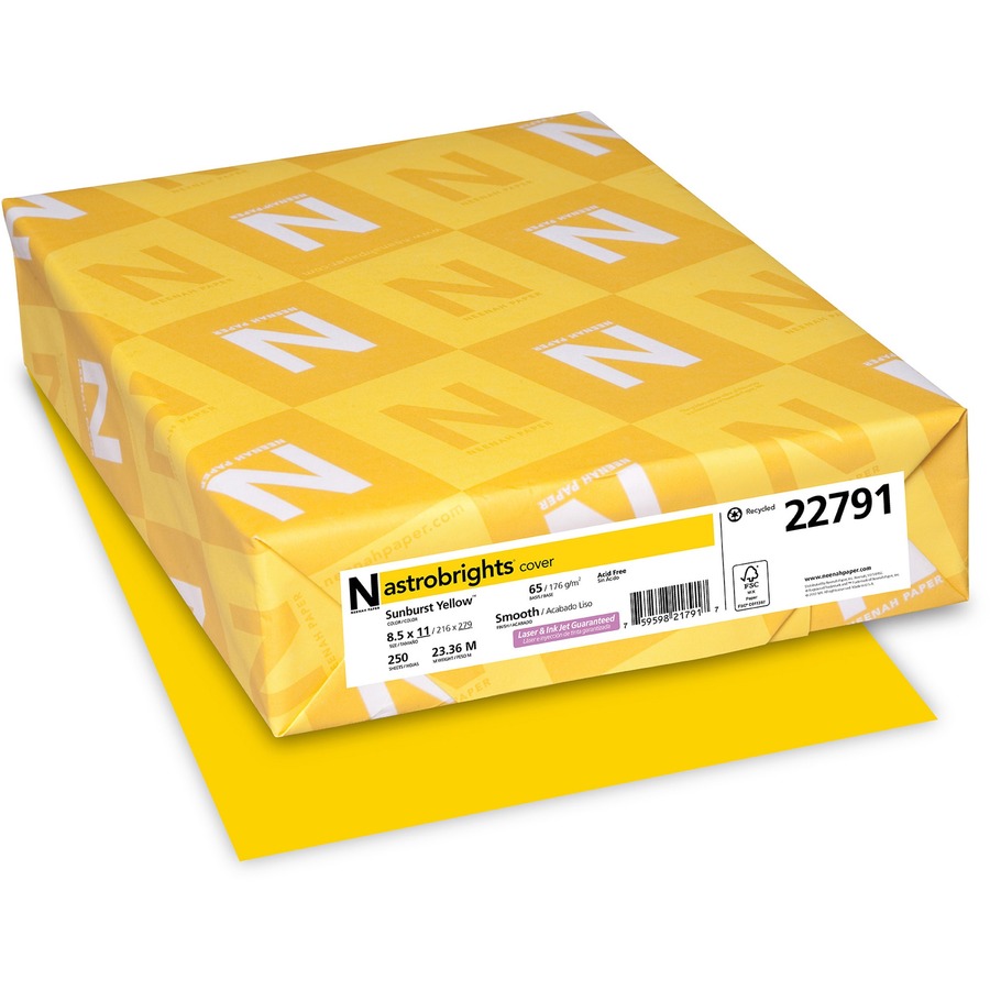 Astrobrights Colored Cardstock - Sun Yellow - Letter - 8 1/2" x 11" - 65 lb Basis Weight - 250 / Pack - Heavyweight, Durable, Lignin-free