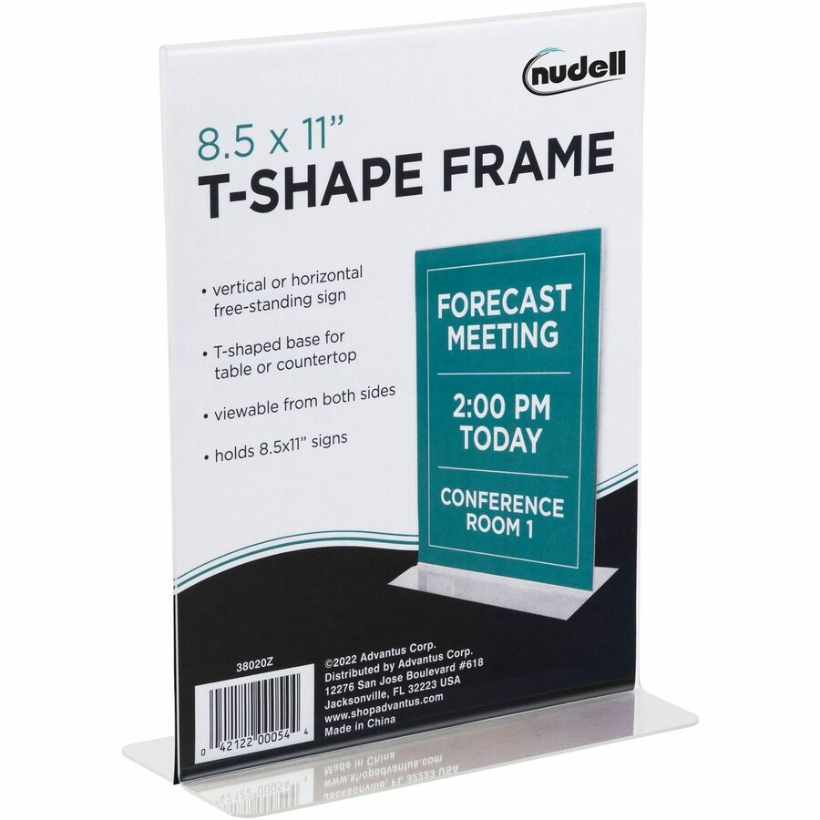Golite nu-dell Freestanding T-shaped Sign Holder - 1 Each - 8.5" Width x 11" Height - Rectangular Shape - Self-standing - Acrylic - Clear