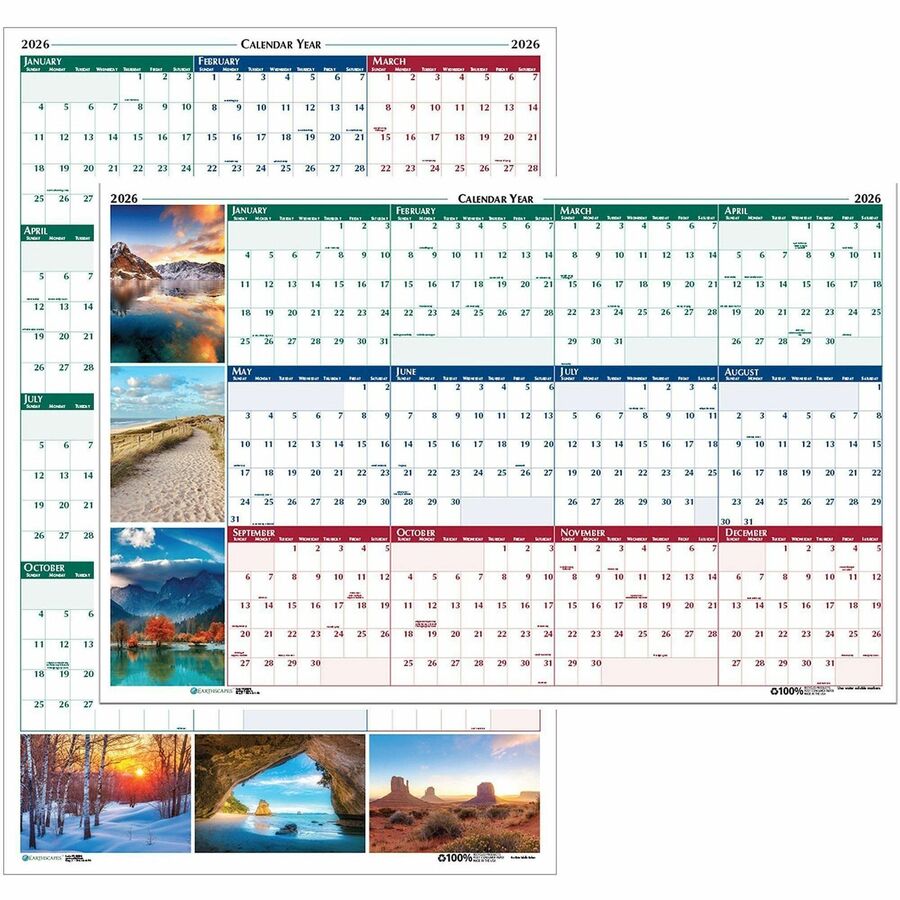 House of Doolittle Earthscapes Scenic Wipe-off Wall Planner - Julian Dates - Yearly - 1 Year - January 2024 - December 2024 - 32" x 48" Sheet Size - 1.13" x 1.38" Block - Multi - Paper - Laminated, Erasable - 1 Each