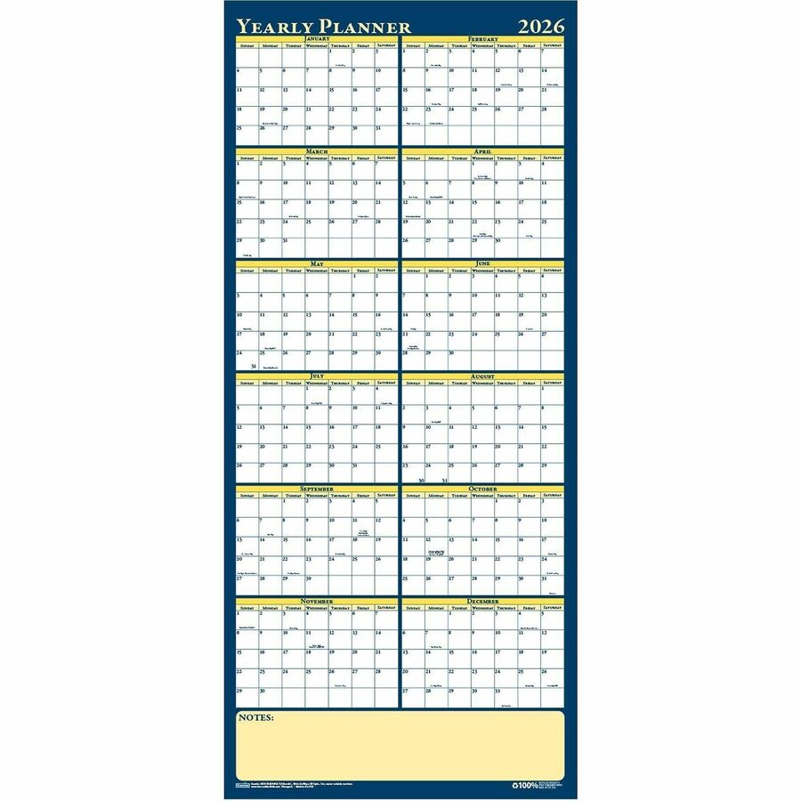 House of Doolittle Laminated Yearly Wall Planner - Julian Dates - Yearly - 12 Month - January 2024 - December 2024 - 60" x 26" Sheet Size - 2" x 1.75" , 1.63" x 2" Block - Paper - Erasable, Laminated - 1 Each