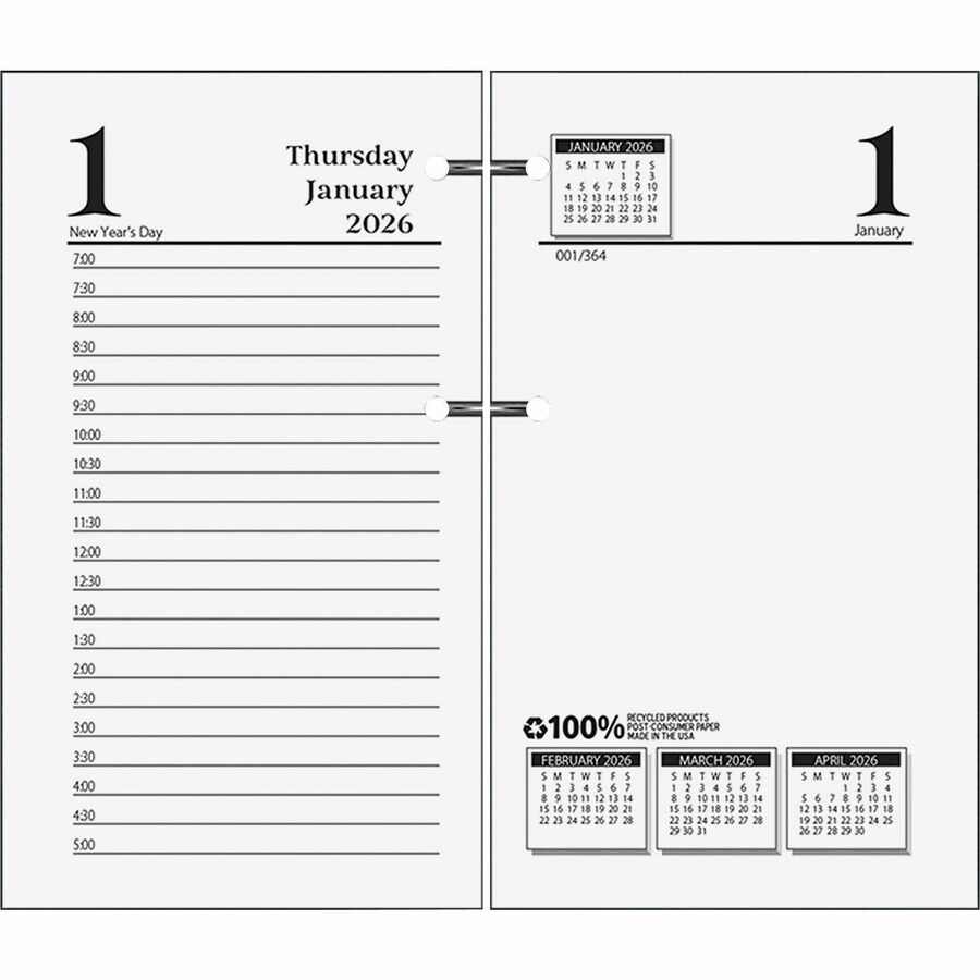 House of Doolittle No.17-Base Economy Calendar Refills - Julian Dates - Daily - 12 Month - January 2024 - December 2024 - 7:00 AM to 5:00 PM - Half-hourly - 1 Day Single Page Layout 1 Day Double Page Layout - 3 1/2" x 6" Sheet Size - Desktop - White - Appointment Schedule, Reference Calendar - 1 Each