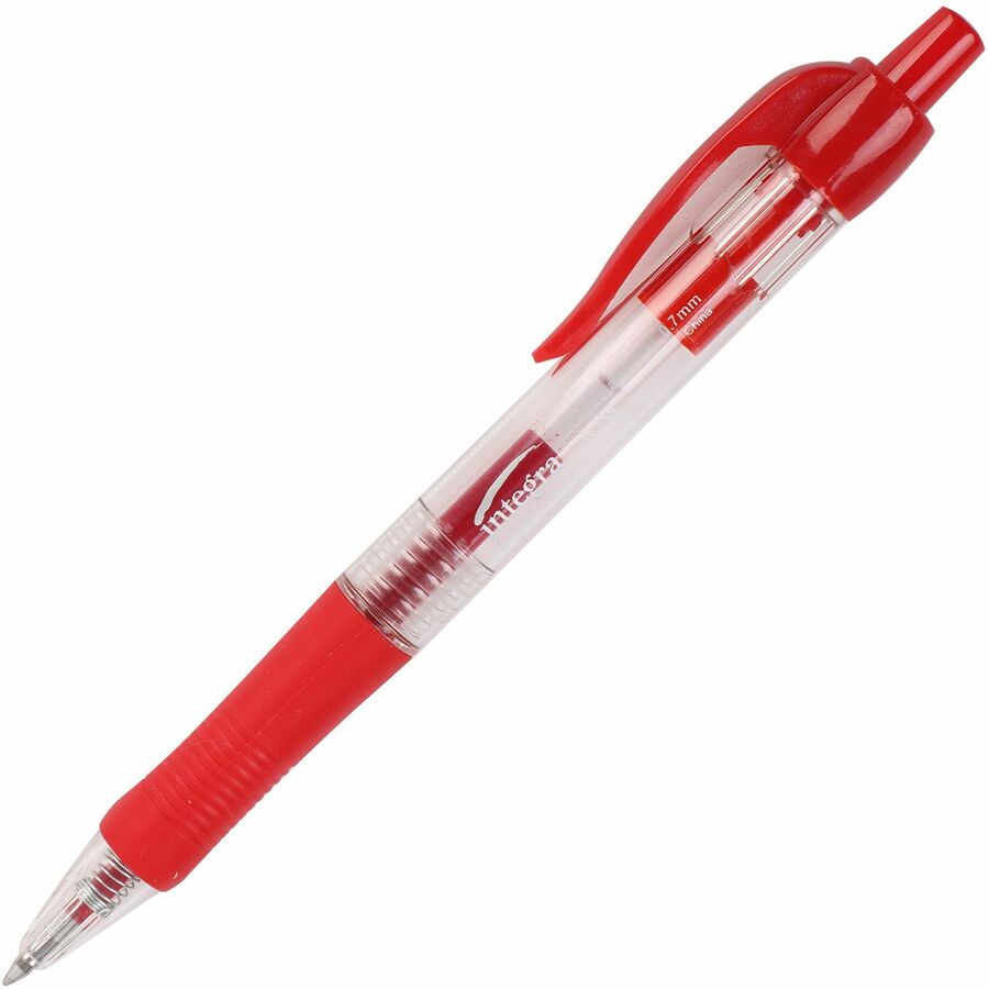 Integra Retractable 0.7mm Gel Pens - Medium Pen Point - 0.7 mm Pen Point Size - Retractable - Red Gel-based Ink - Red Barrel - Metal Tip - 1 Dozen