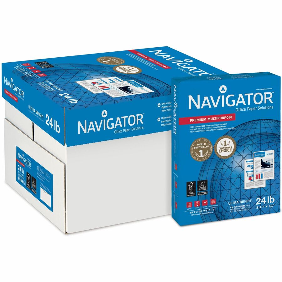 Navigator Premium Multipurpose Trusted Performance Paper - Extra Opacity - Bright White - 97 Brightness - Letter - 8 1/2" x 11" - 24 lb Basis Weight - 10 / Carton