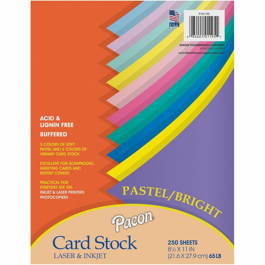 Pacon Cardstock Sheets - Assorted - Letter - 8 1/2" x 11" - 65 lb Basis Weight - 250 / Pack - SFI