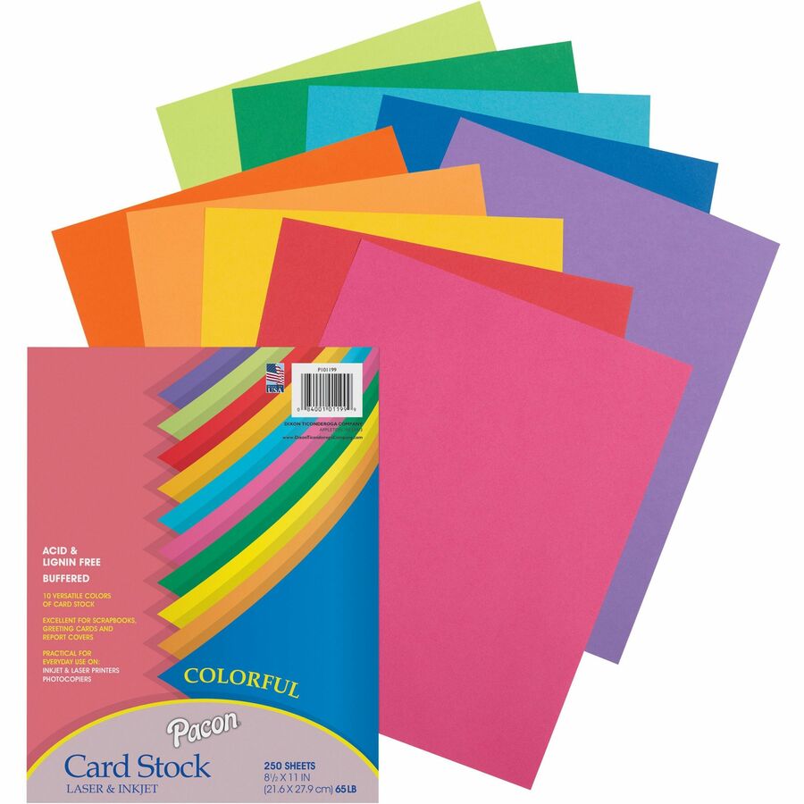 Pacon Colorful Cardstock Assortment - Assorted - Letter - 8 1/2" x 11" - 65 lb Basis Weight - 250 / Pack - SFI