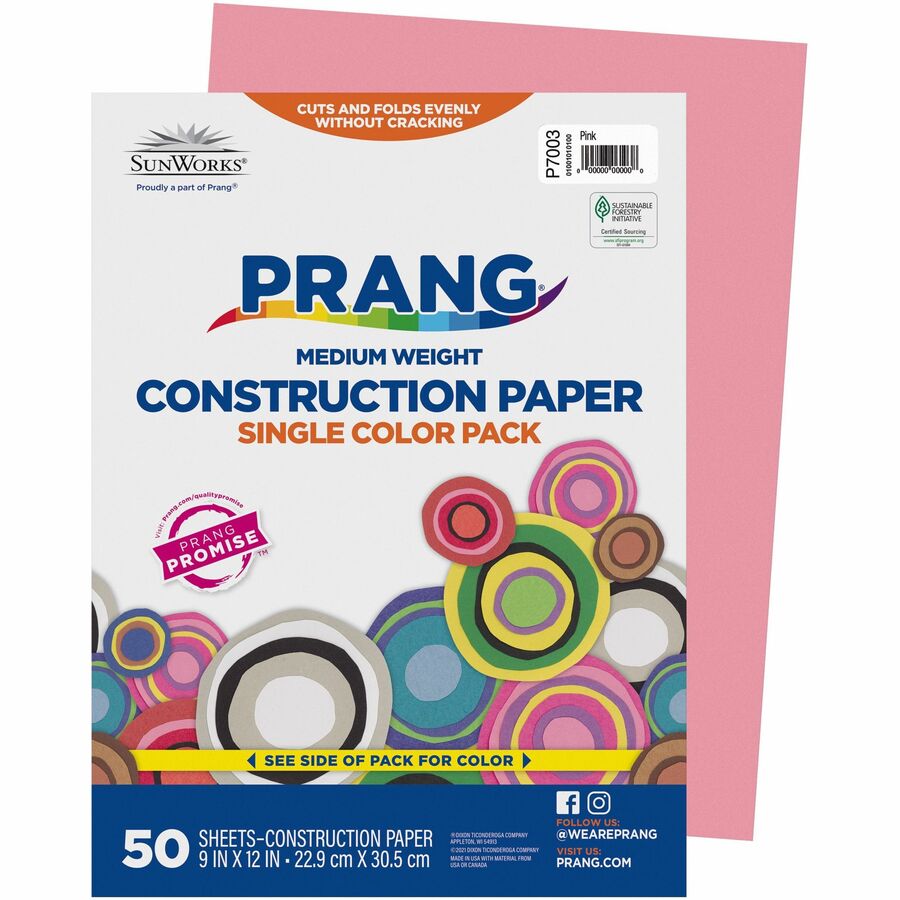 Prang Construction Paper - Multipurpose - 0.40"Height x 12"Width x 9"Length - 50 / Pack - Pink - Paper