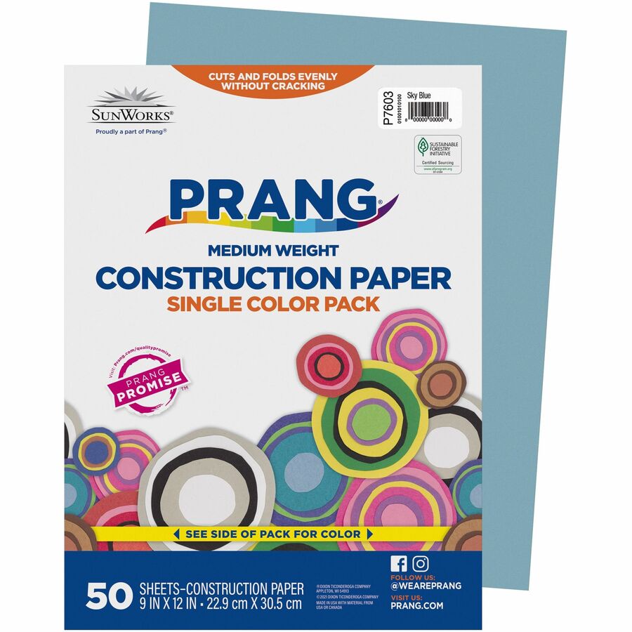 Prang Construction Paper - Multipurpose - 0.40"Height x 12"Width x 9"Length - 50 / Pack - Sky Blue - Paper