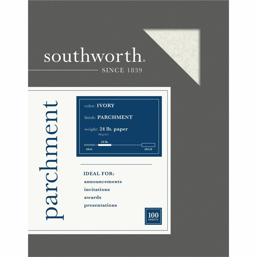 Southworth Parchment Specialty Paper - Letter - 8 1/2" x 11" - 24 lb Basis Weight - Parchment - 100 / Pack - Acid-free, Lignin-free